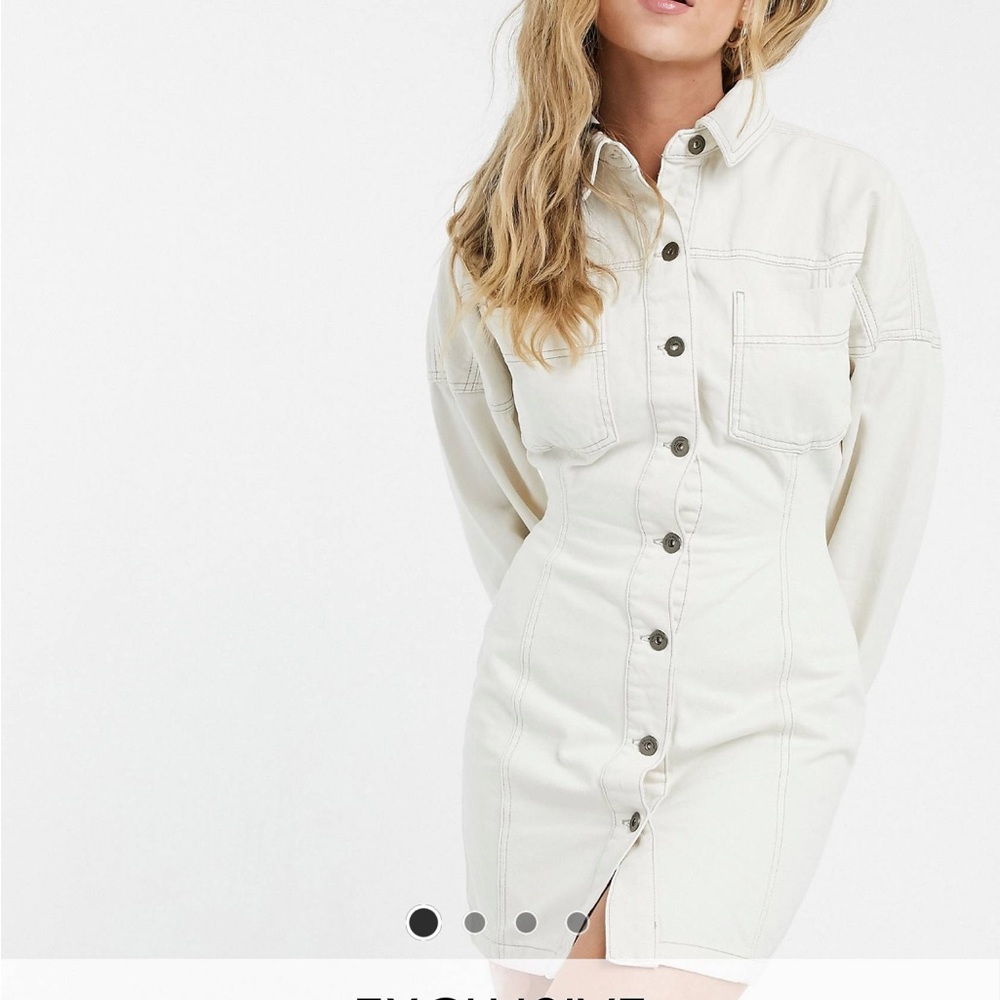 ASOS Cream Button-Front Mini Dress - Picture 1 of 9